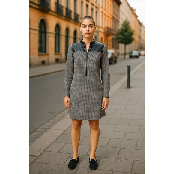 Jonathan Simkhai Houndstooth Corduroy Mini Dress Zipper Mesh Panels Black XS - Picture 9 of 16